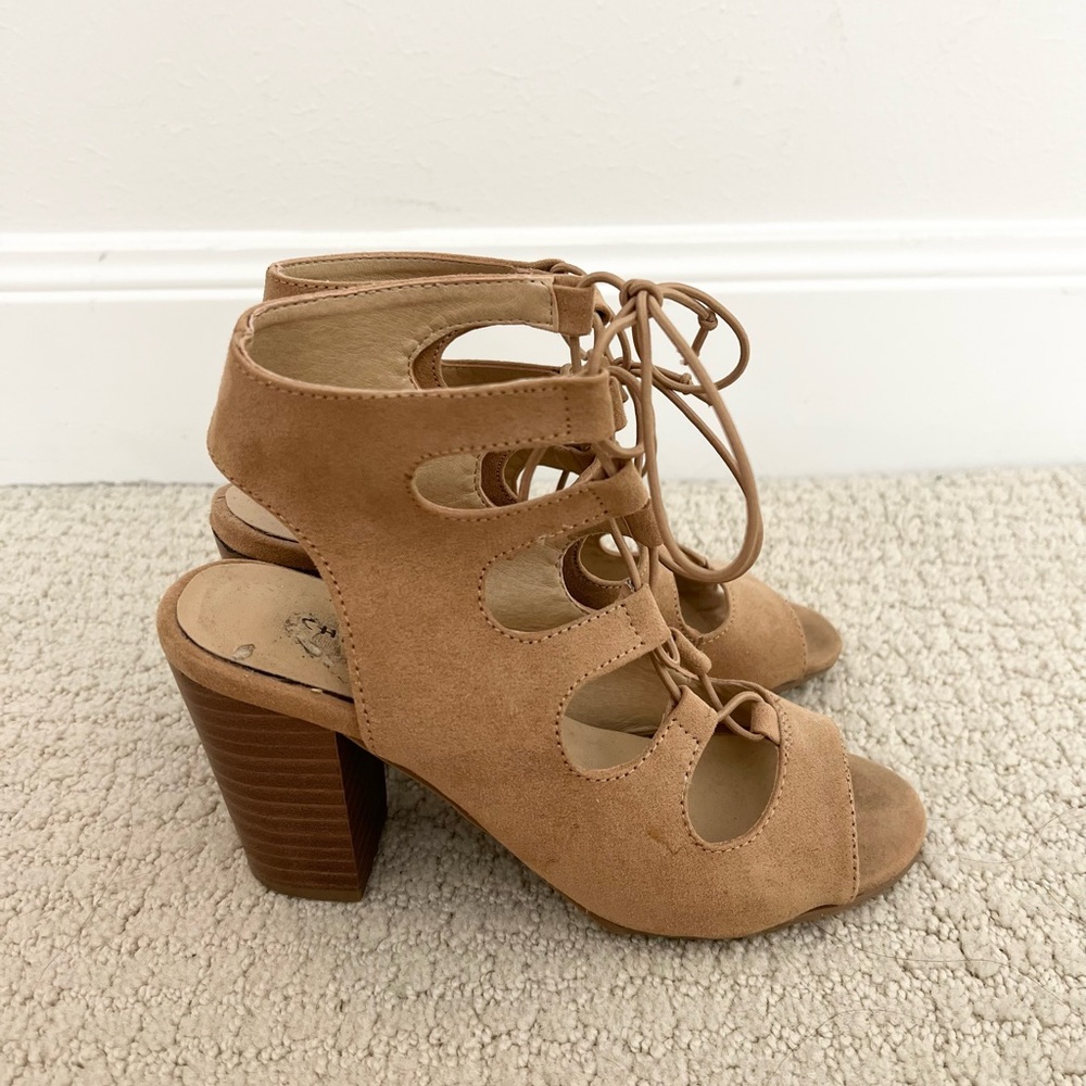 Lace Up Suede Heels